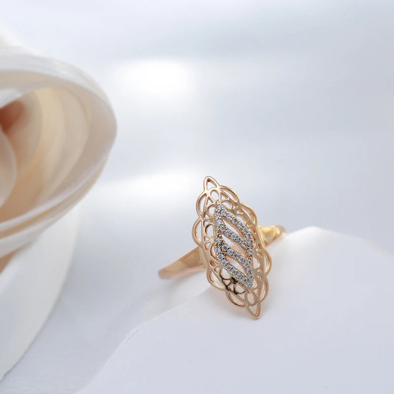 Elegant Vintage 585 Rose Gold Women Ring Natural Zircon Hollow Flower Ethnic Rings Trend Daily Vintage Jewelry