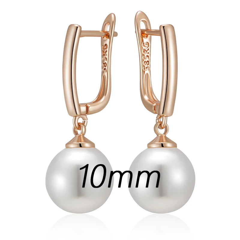 Simple 10Mm 12Mm 16Mm Pearl Drop Earrings for Women Luxury 585 Rose Gold Color Bridal Daily Earrings Wedding Jewelry