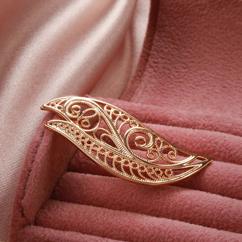New 585 Rose Gold Women Brooch Fashion Wedding Jewelry Unique Creative Modern Fine Boutonniere Hot Hollow Metal Brooch