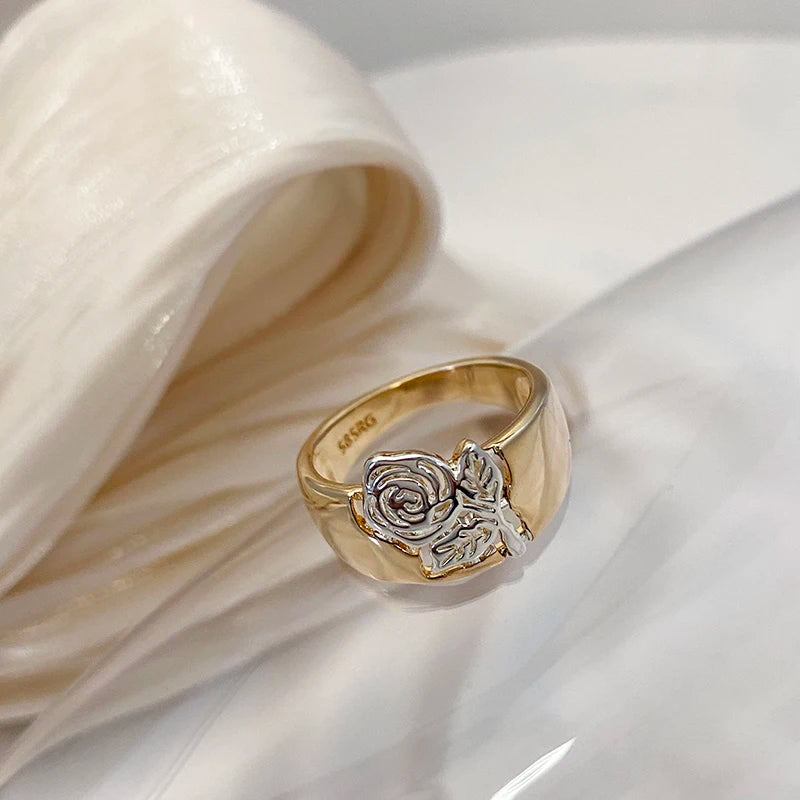 Silver Rose Flower Earrings Ring Sets for Women 585 Gold Jewelry Sets