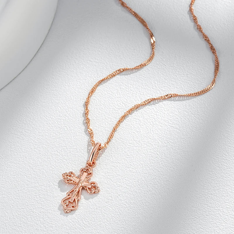 Rose Gold Cross Pendant Necklace for Women Men Charm Daily Fine Jewelry