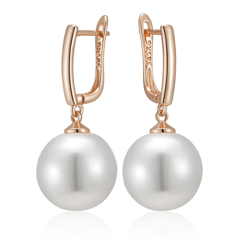 Simple 10Mm 12Mm 16Mm Pearl Drop Earrings for Women Luxury 585 Rose Gold Color Bridal Daily Earrings Wedding Jewelry