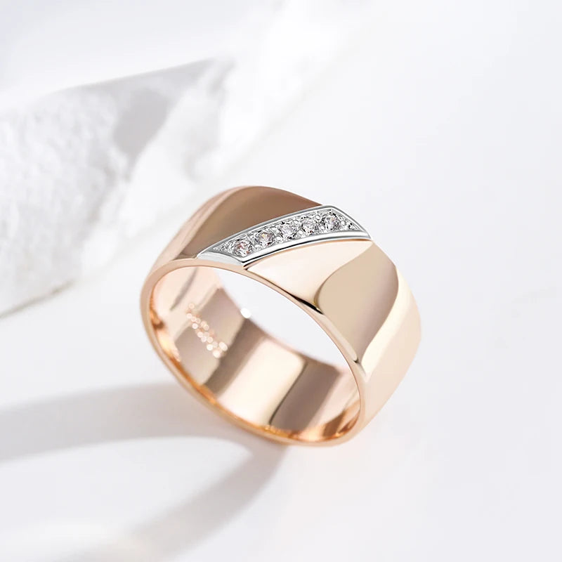 Luxury Natural Zircon 9Mm Width Rings for Women 585 Rose Gold Silver Color Mix Setting Design Daily Jewelry