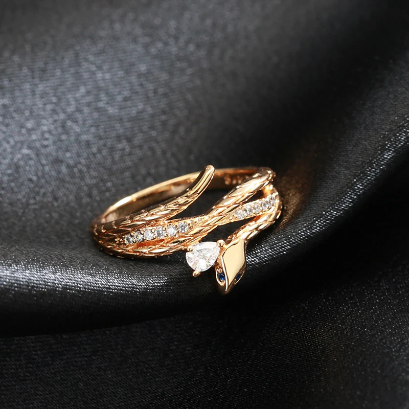 Snake Rings for Women 585 Rose Gold with Natural Zircon Heavy Metals Punk Rock Ring Vintage Animal Jewelry