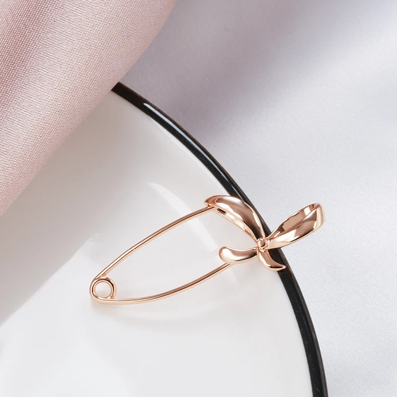 New 585 Rose Gold Women Brooch Fashion Wedding Jewelry Unique Creative Hollow Metal Bowknot Boutonniere Fine Hot Brooch