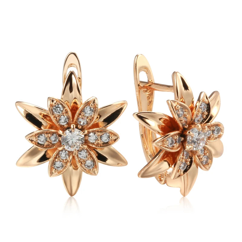 Sexy Earrings Unusual Metal Flower Natural Zircon Women Earrings Party Girls Exaggerated Jewelry