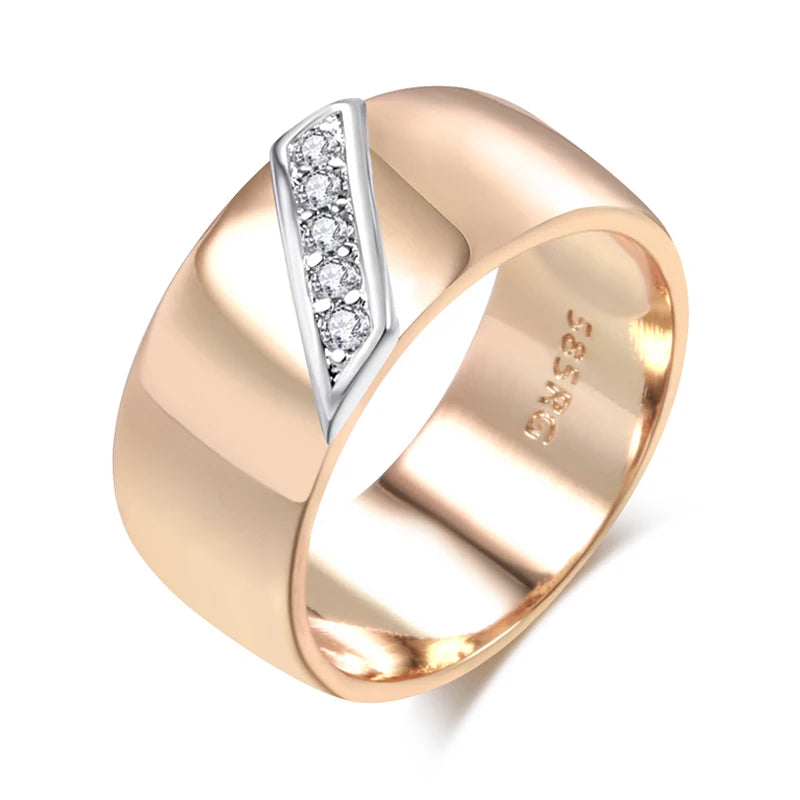 Luxury Natural Zircon 9Mm Width Rings for Women 585 Rose Gold Silver Color Mix Setting Design Daily Jewelry