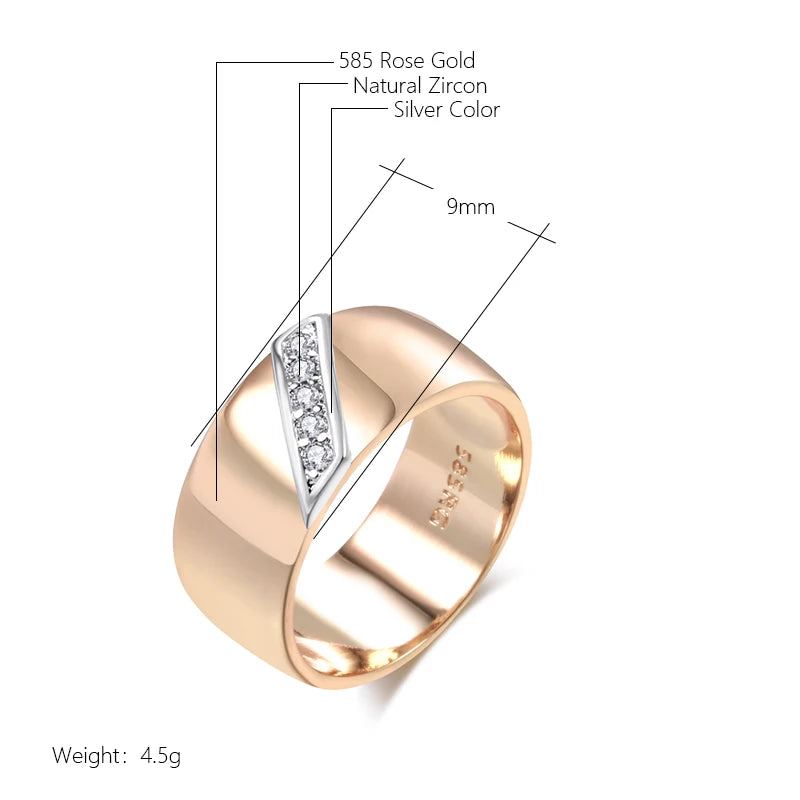 Luxury Natural Zircon 9Mm Width Rings for Women 585 Rose Gold Silver Color Mix Setting Design Daily Jewelry