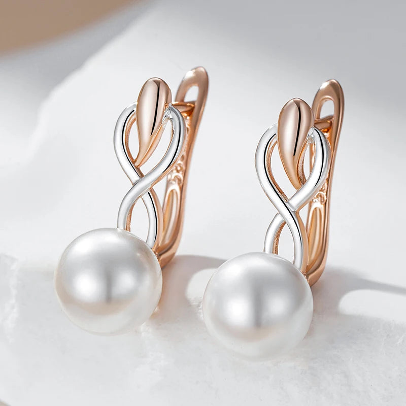 Fashion Geometry Pearl Drop Earrings for Women 585 Rose Gold Silver Color Mix Natural Zircon Boho Ethnic Wedding Jewelry
