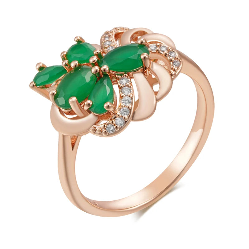Unusual Full Sparkling Green Natural Zircon Ring for Women Luxury 585 Rose Gold Color High Quality Daily Fine Jewelry