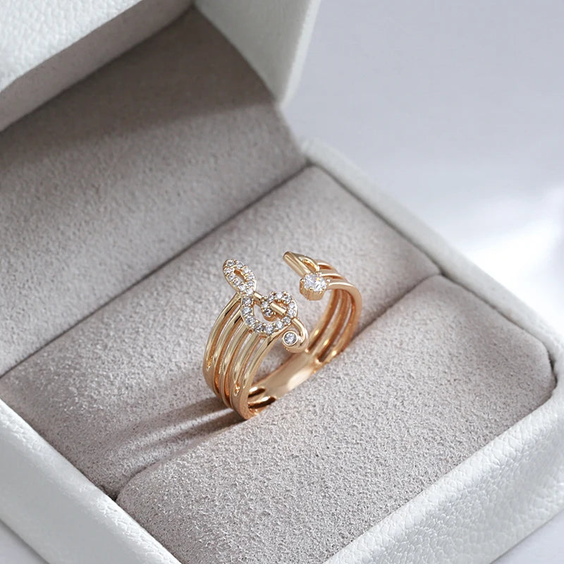 Musical Note Music Rings for Women 585 Rose Gold Color Modern Crystal Ring High Quality Daily Fine Jewelry