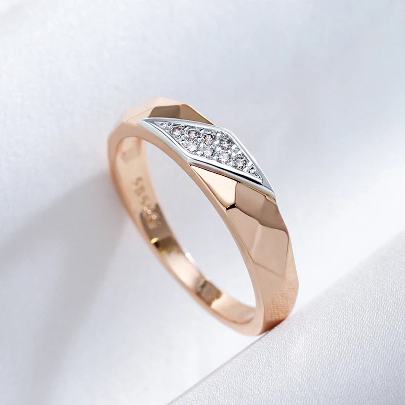 Luxury Natural Zircon Rings for Women 585 Rose Gold Silver Color Mix Unique Design Fine Daily Jewelry