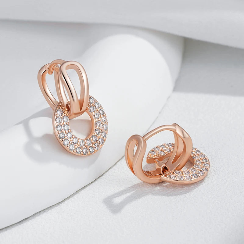 Luxury Full Shiny Natural Zircon Drop Earrings for Women Unique Design 585 Rose Gold Color Bride Wedding Jewelry Best Gift