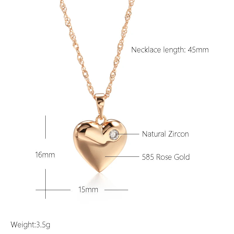 New Heart Pendant Necklace for Women Luxury Natural Zircon with 585 Rose Gold Color Modern Party Wedding Daily Jewelry