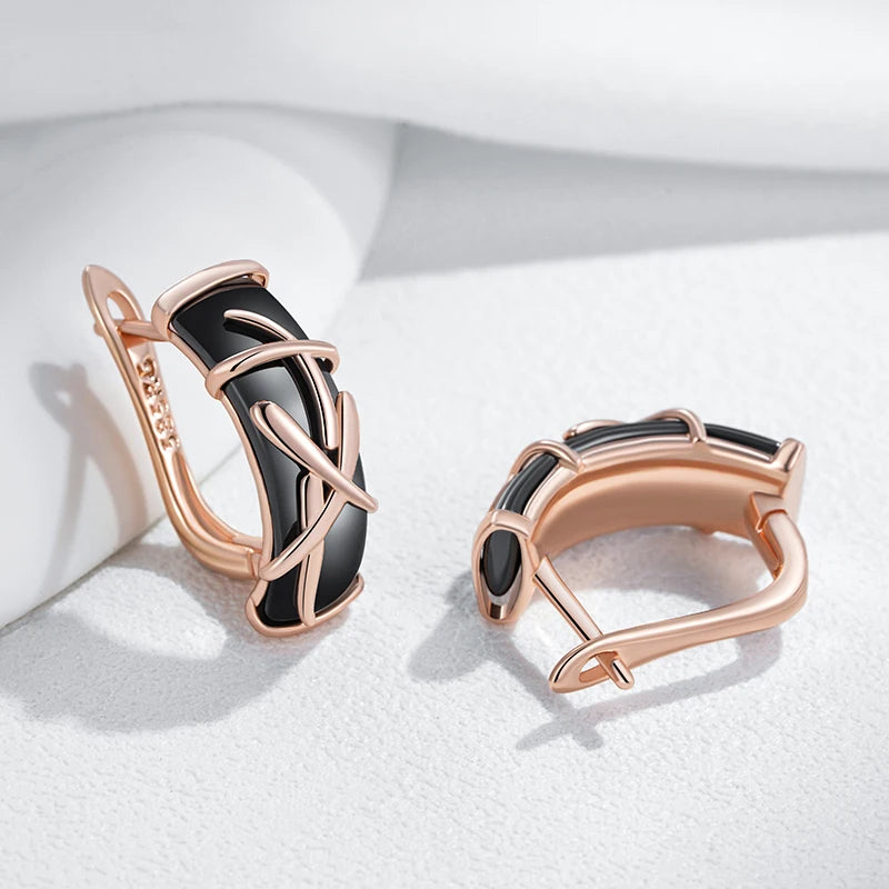 Hot 585 Rose Gold Color Black Ceramics Dangle Earrings for Women Branches Accessories High Quality Daily Fine Jewelry