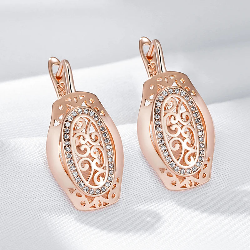 Ethnic Bride Drop Earrings for Women Hollow Pattern Natural Zircon Accessories Daily Fine Jewelry