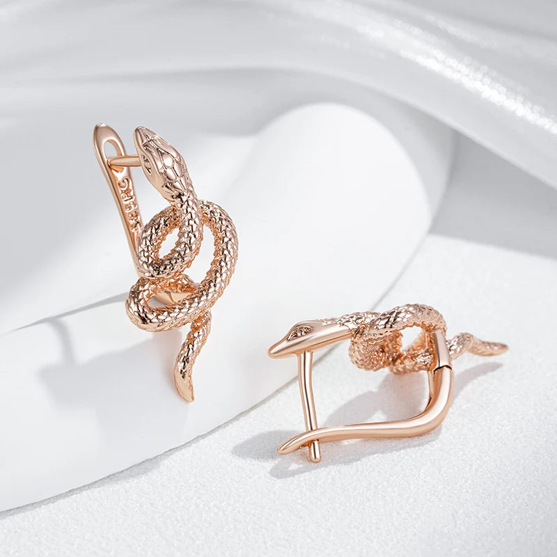 Fashion 585 Rose Gold Snake Drop Earrings for Women Unique Heavy Metals Punk Rock Vintage Animal Jewelry Wholesale