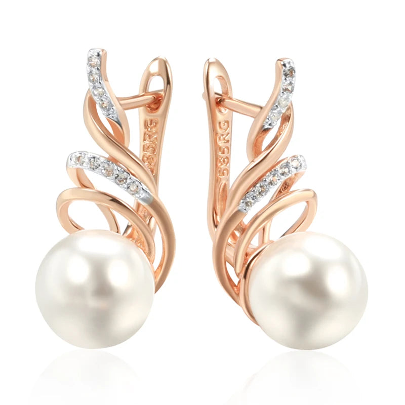 Fashion Geometry Pearl Drop Earrings for Women 585 Rose Gold Silver Color Mix Natural Zircon Boho Ethnic Wedding Jewelry