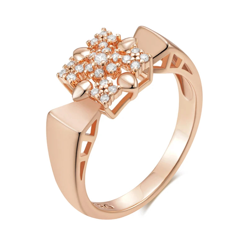 Crystal Flower Ring for Women Shiny Natural Zircon Ethnic Bride Accessories Daily Fine Jewelry