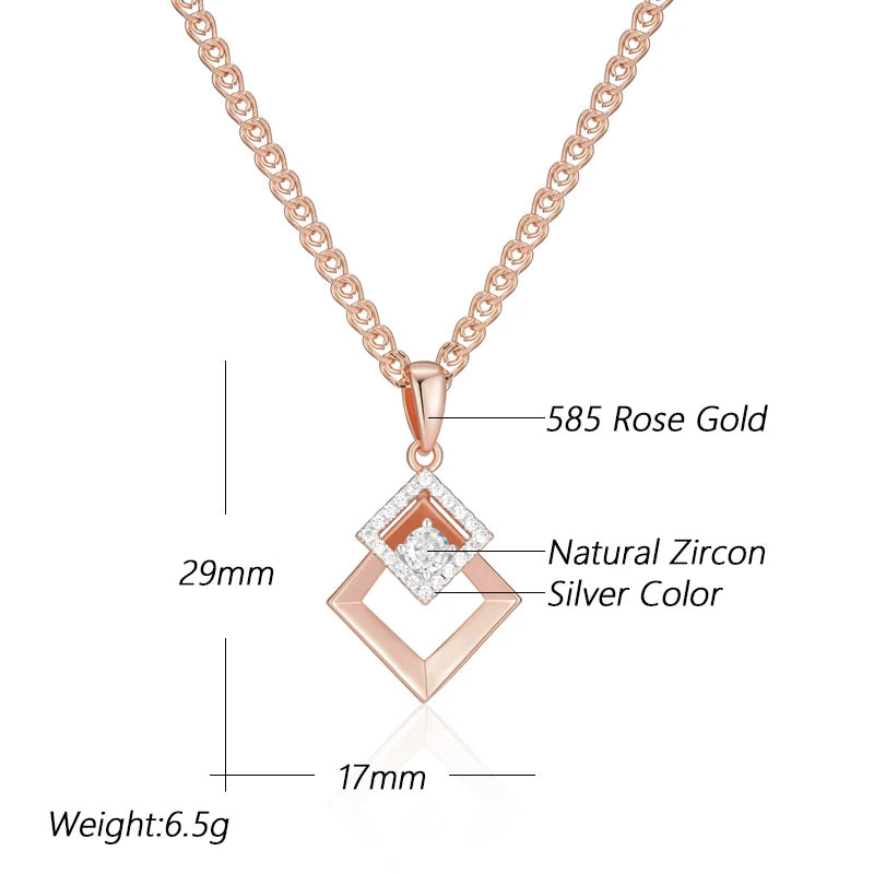 Hot Fashion 585 Rose Gold Silver Color Mix Pendant Necklace for Women Shiny Natural Zircon Accessories Daily Fine Jewelry
