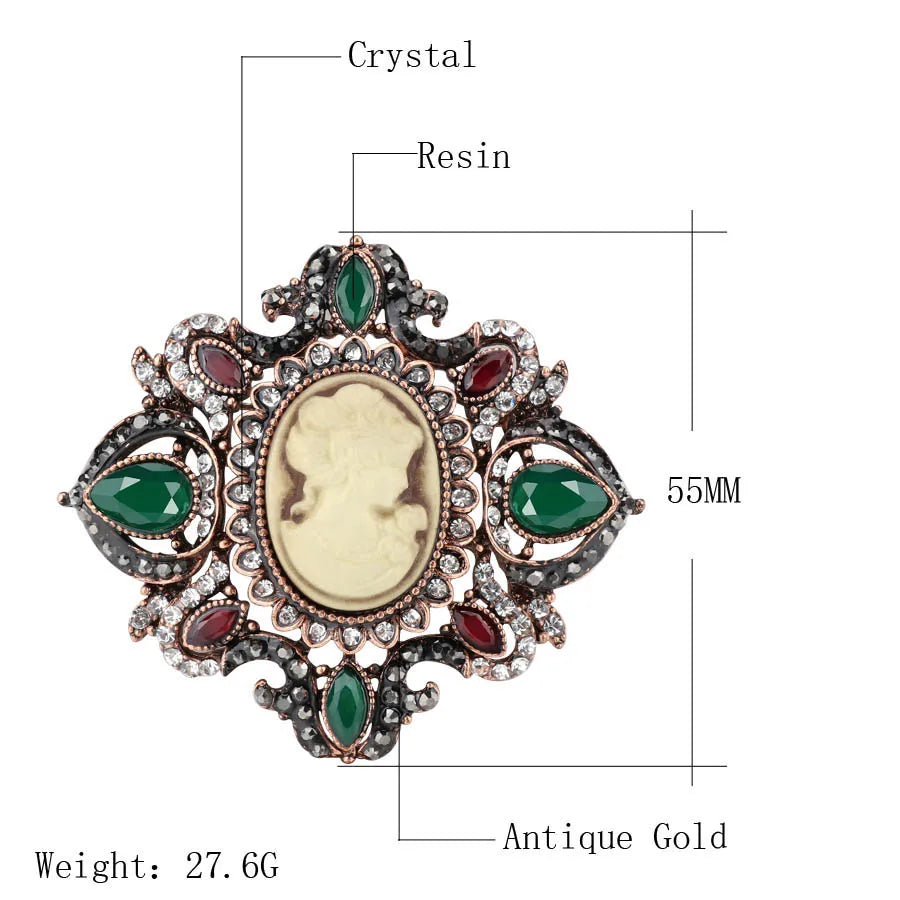 Oval Lady Blue Stone Brooch for Women Vintage Hollow Flower Brooch Antique Gold Party Fashion Apparel Jewelry Accessories