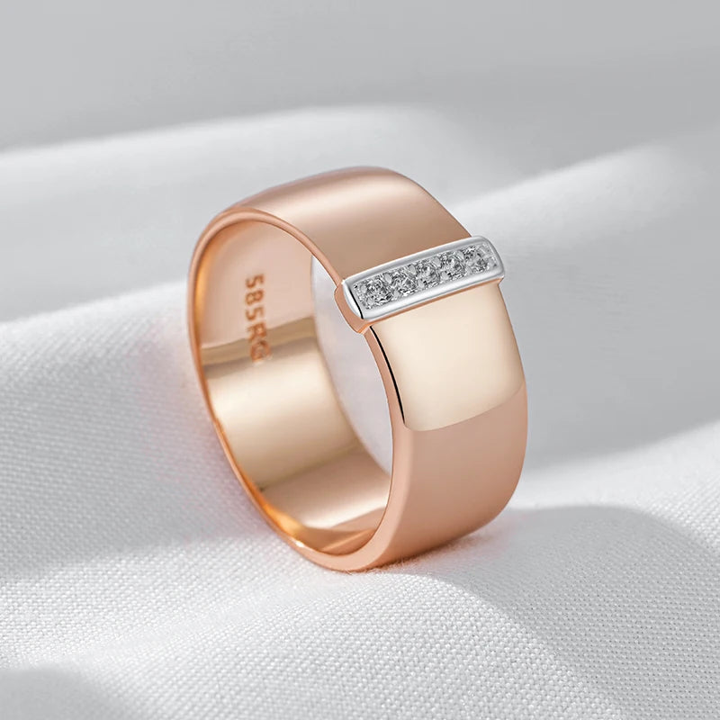 Daily Natural Zircon 10Mm Width Rings for Women 585 Rose Gold Silver Color Mix Setting Design Daily Bride Wedding Jewelry
