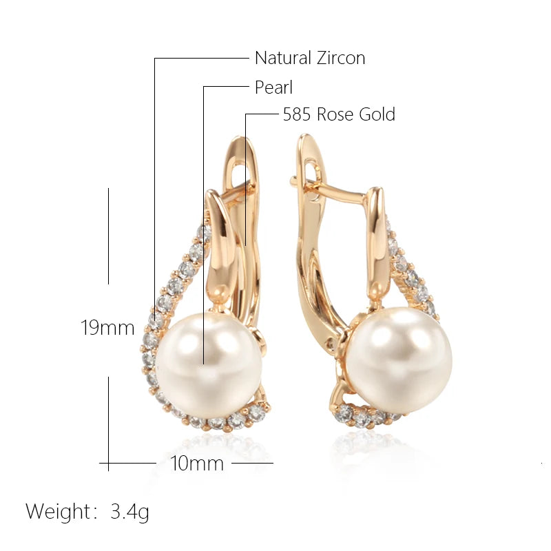 Luxury 585 Rose Gold Color English Earrings for Women Unique Geometric Pearl Earrings Bridal Wedding Jewelry