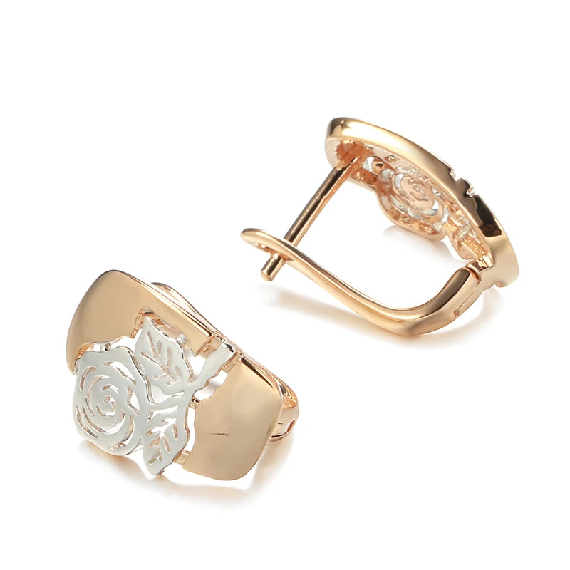 Silver Rose Flower Earrings Ring Sets for Women 585 Gold Jewelry Sets