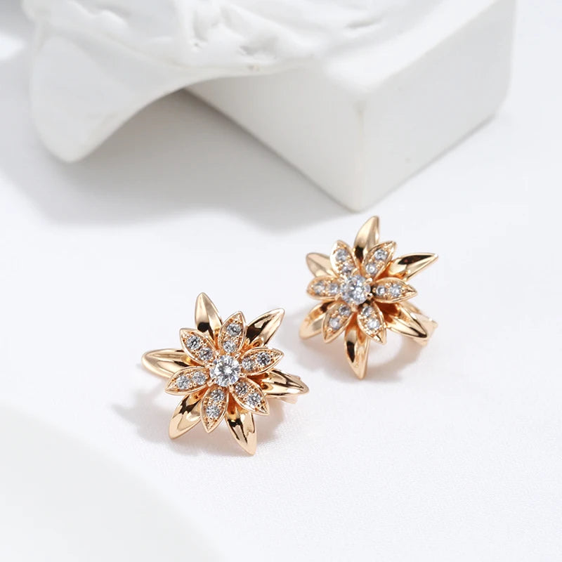 Sexy Earrings Unusual Metal Flower Natural Zircon Women Earrings Party Girls Exaggerated Jewelry