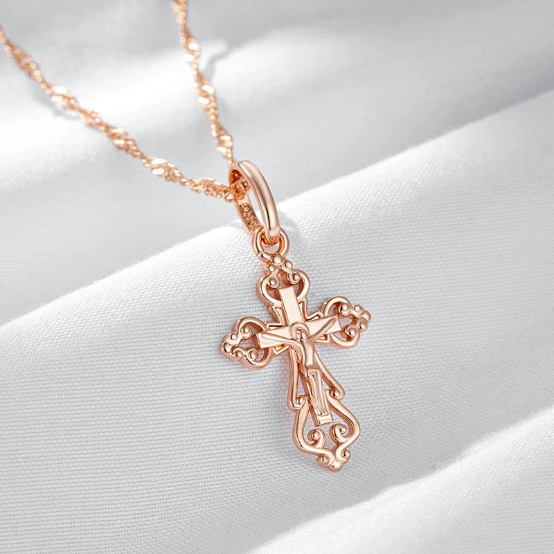 Rose Gold Cross Pendant Necklace for Women Men Charm Daily Fine Jewelry