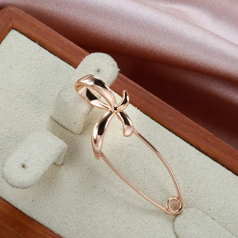 New 585 Rose Gold Women Brooch Fashion Wedding Jewelry Unique Creative Hollow Metal Bowknot Boutonniere Fine Hot Brooch