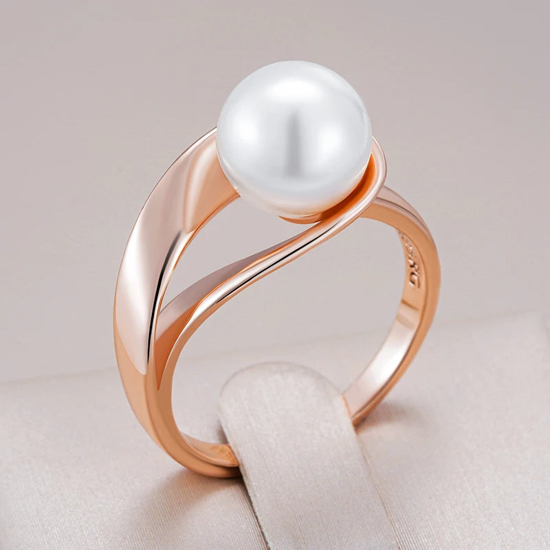 Pearl Rings for Women Unique Geometric Hollow Design Bridal Wedding Jewelry Daily Wear Gift