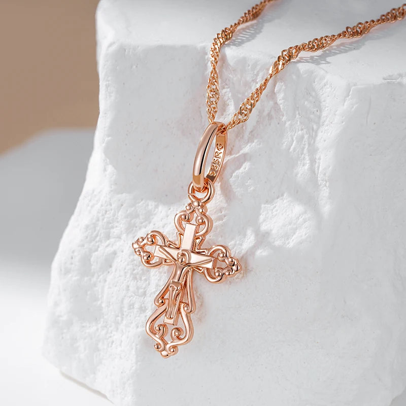  Rose Gold Cross Pendant Necklace for Women Men Charm Daily Fine Jewelry