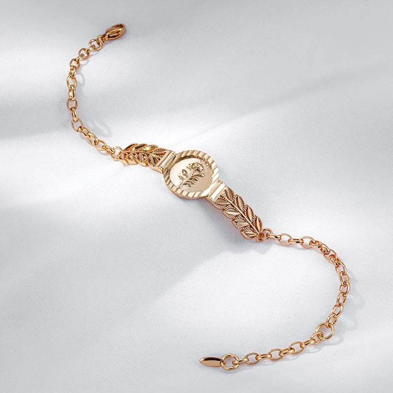 Elegance 585 Rose Gold Color Ethnic Flower Bracelet for Women Fashion Glossy Metal Fine Jewelry