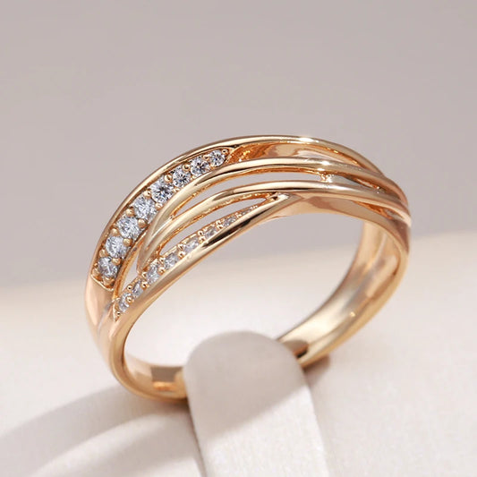 Simple Geometry Cross Ring for Women Fashion Design 585 Rose Gold with Natural Zircon Korean Party Daily Jewelry Girl