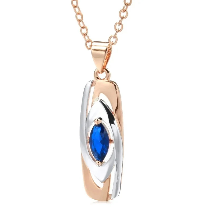 Luxury Blue Stone Pendant 585 Rose Gold Mixed White Gold Natural Zircon Pendant Necklace for Women Trendy Wedding Jewelry