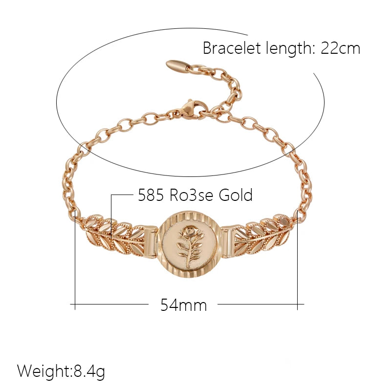 Elegance 585 Rose Gold Color Ethnic Flower Bracelet for Women Fashion Glossy Metal Fine Jewelry