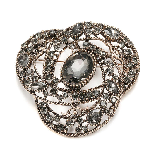 Fashion Gray Crystal Flower Women Big Brooch Drop Zircon Ethnic Banquet Vintage Jewelry Hijab Caftan Accessories