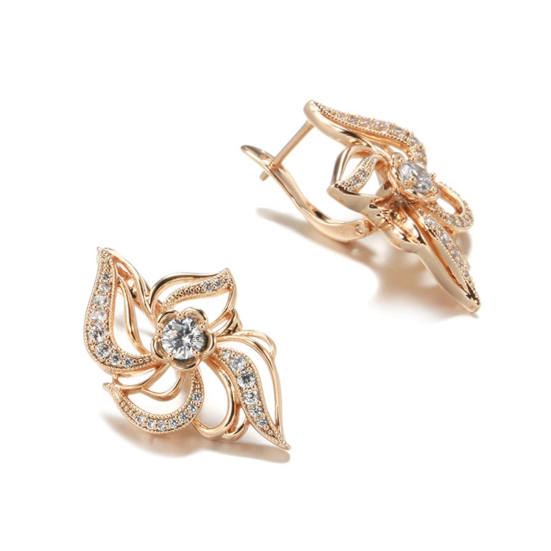 Fine Hyperbole Curve Ring Earrings Sets for Women Fashion 585 Rose Gold Jewelry Sets Unique Natural Zircon Earrings Ring