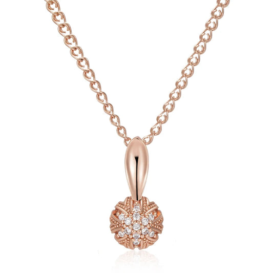 Unique Crystal Flower Pendant Necklace for Women Luxury 585 Rose Gold Color Natural Zircon Accessories Vintage Jewelry