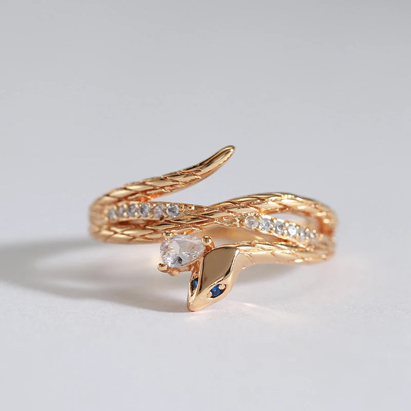 Snake Rings for Women 585 Rose Gold with Natural Zircon Heavy Metals Punk Rock Ring Vintage Animal Jewelry 