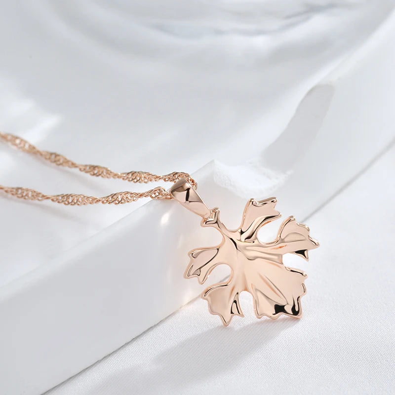 Leaf Pendant Necklace Fashion 585 Rose Gold Color Creative Metal Jewelry Unique Romantic Daily Necklace