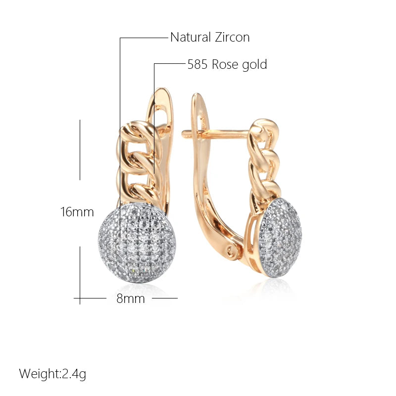 New Arrivals Micro-Wax Inlay Natural Zircon Earrings 585 Rose Gold Color Fashion Women Wedding Jewelry round Earrings