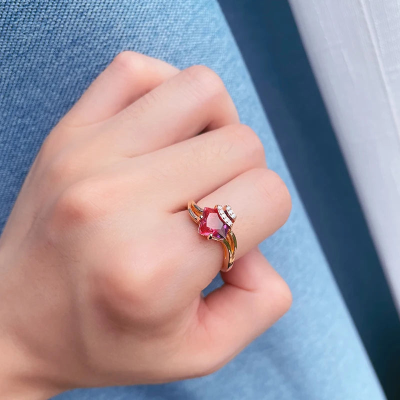 Square Red Natural Zircon Ring Earrings Sets 585 Rose Gold Dangle Earrings for Women Fashion Wedding Jewelry Sets