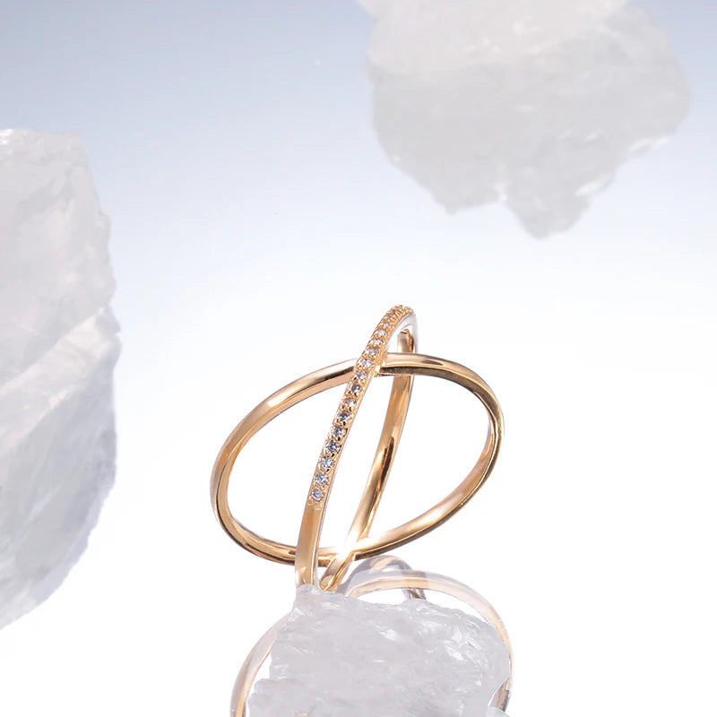 X design Natural Zircon Rings for Women Fashion 585 Rose Gold Geometry Cross Ring Vintage Wedding Jewelry Crystal Gift