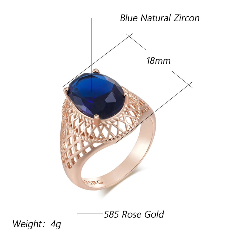 Oval Blue Natural Zircon Daily Ring for Women Trend 585 Rose Gold Color High Quality Ethnic Bridal Jewelry