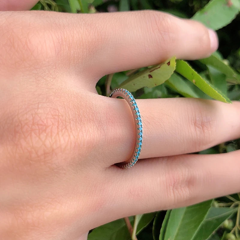 Tibetan Silver Classic Exquisite Circle Turquoise Charm Stackable Finger Ring for Women Trendy Fine Jewelry