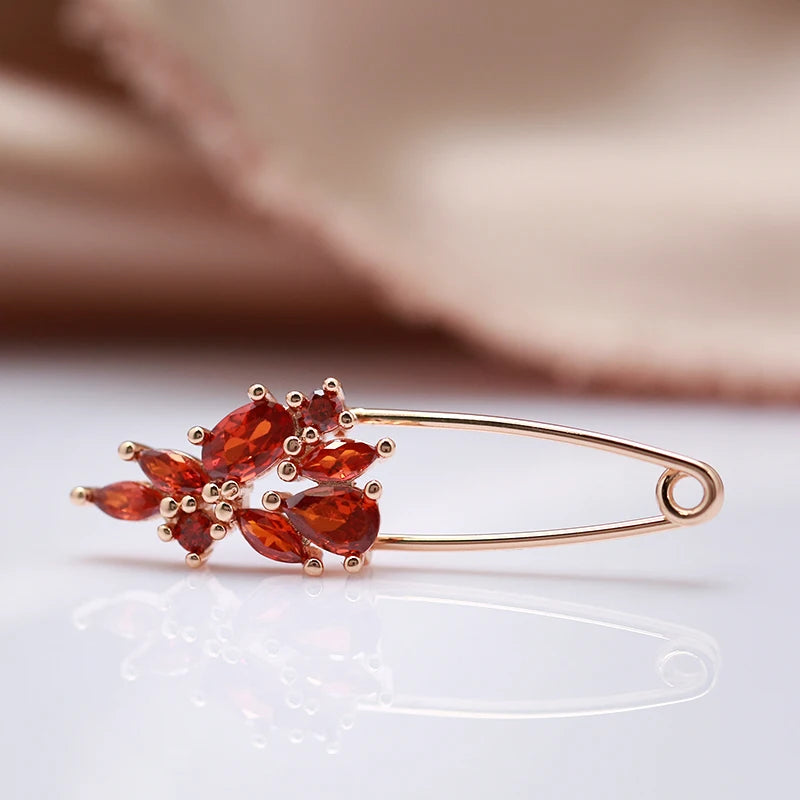 Hot 585 Rose Gold Fine Brooch for Women Creative Fashion Wedding Jewelry Unique Red Natural Zircon Boutonniere 2022 New