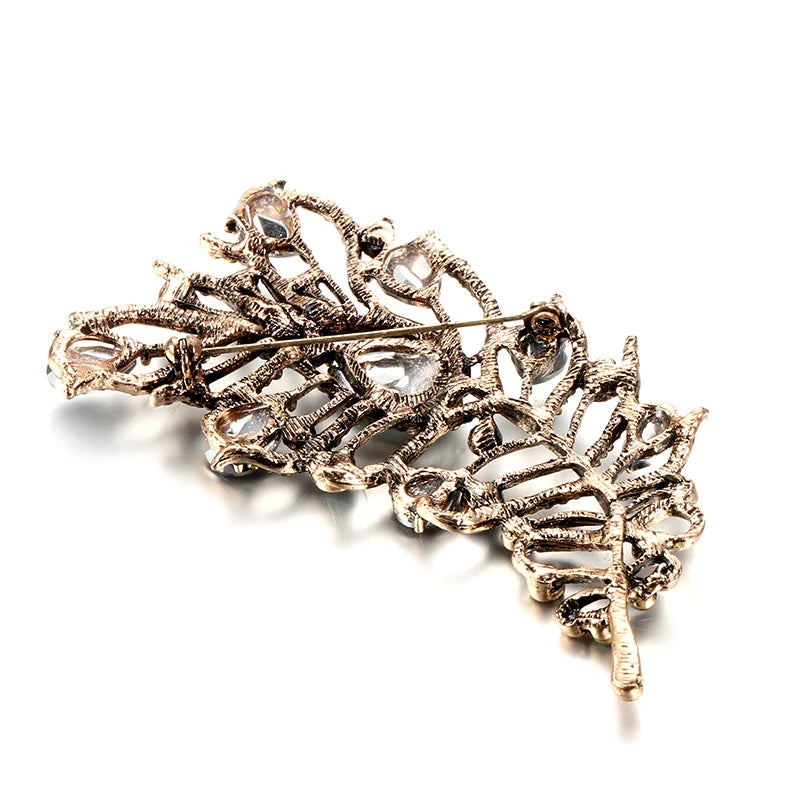 Vintage Gray Crystal Flower Turkish Brooch Pin for Women Gold Plating Arabesque Rhinestone Brooch Lapel Scarf Broches