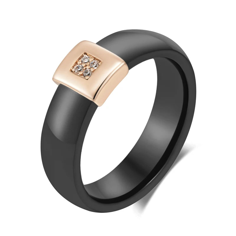 Black Beauty Ceramics Ring for Women Fashion 585 Rose Gold Color Natural Zircon Accessories High Quality Daily Fine Jewelry